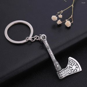 Porte-clés Dreamtimes Viking Axe Pendentif Porte-clés En Acier Inoxydable Hommes Celtic Rune Vintage Protecteur Bijoux Cadeau En Gros