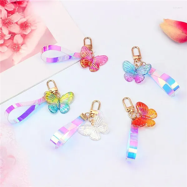 Llaveros Llavero de mariposa acrílico degradado de ensueño para mujeres Pulsera colorida Llavero Mochila Colgante Regalos de cumpleaños