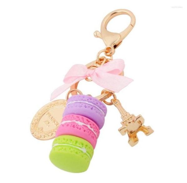 Keychains Effiel Tower Macarons Ribbon Woman Girls Cake Luxury Cakechain sur sac Charme sac à main Charmes CAR CADE3498559