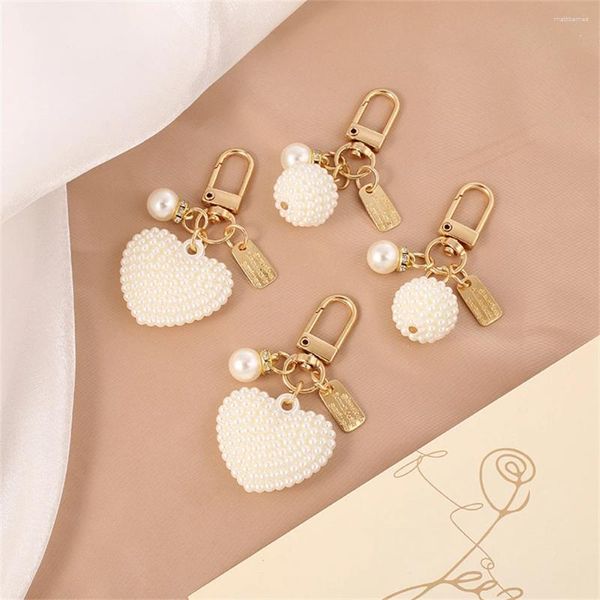 Keychains Elegant Pearl Heart Keychain mignon Ball Round Keyring Handsbag Pendants Accessoires Metal Tag Tag Srowing Key Holder Car Trinket