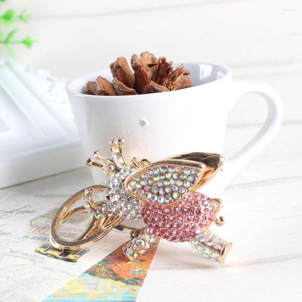 Porte-clés éléphant rose grande aile oreille pendentif à breloque sac à main en cristal porte-clés porte-clés femmes dans les accessoires de vêtements cadeau élégant