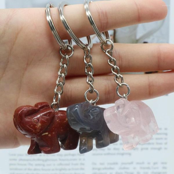 Llaveros con forma de elefante, piedra Natural, cuarzo rosa, ágata roja, llavero para mujer, joyería DIY, regalo de cumpleaños, tamaño 28x28mm