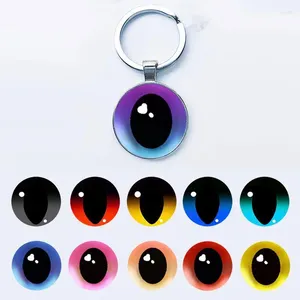 Porte-clés élèves elliptiques avec yeux colorés, pendentif cabochon en verre, cadeaux pour femmes, sac DZW751