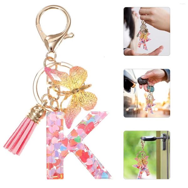 Porte-clés anglais porte-clés décorations lettre sac charmes portefeuille pour clés anneau gland pendentifs bébé douche cadeau