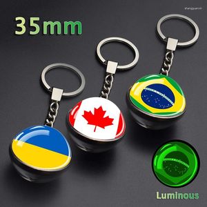 Keychains Esspoc Ball en verre 35 mm Keilleur de trousseau brillant de manière sombre Ukraine Russie Canada USA Nation brésilienne Country Flag Chains Keyrings