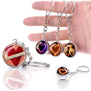 Porte-clés Esspoc Coeur Feu Pendentif Porte-clés Creative Forme Verre Cristal Globe Charme Porte-clés Saint Valentin Bijoux Cadeau Pour Amoureux