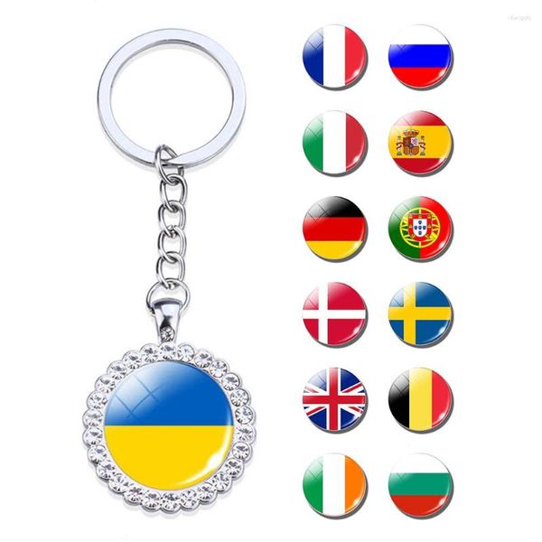 Porte-clés Europe Pays Drapeau Porte-clés Ukraine Russie France Italie Espagne Portugal Royaume-Uni National Strass Porte-clés Bijoux