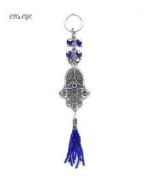 Keychains Joya de moda de ojo malvado Cadena de llave Muro colgante de colgantes Amuleto azul Kabbalah Hand Fatima Glass Ring18551590
