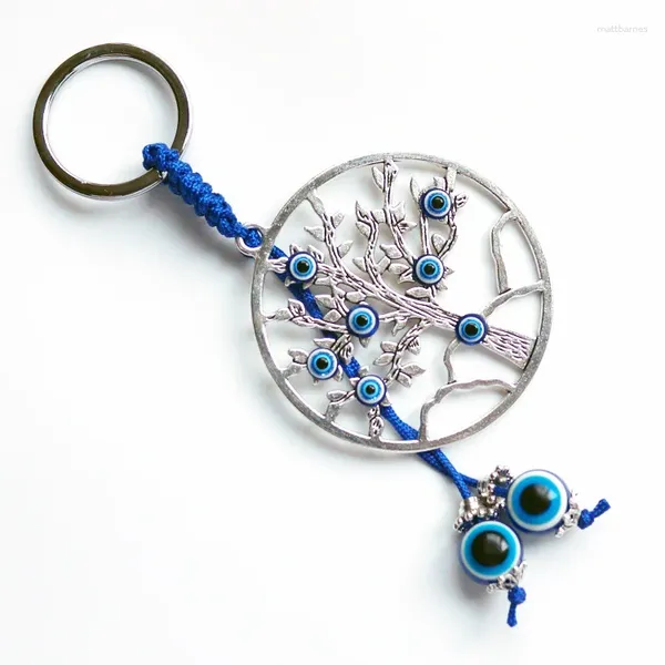 Porte-clés mauvais œil arbre de vie pendentif porte-clés pour femmes/hommes couleur argent alliage porte-clés bijoux