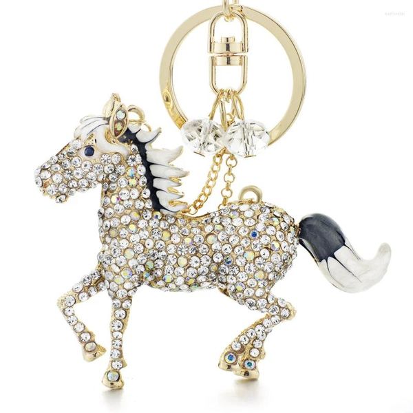 Porte-clés exquis mignon cheval porte-clés AB cristal Simple perles sac pendentif pour voiture femmes porte-clés porte-anneaux K317