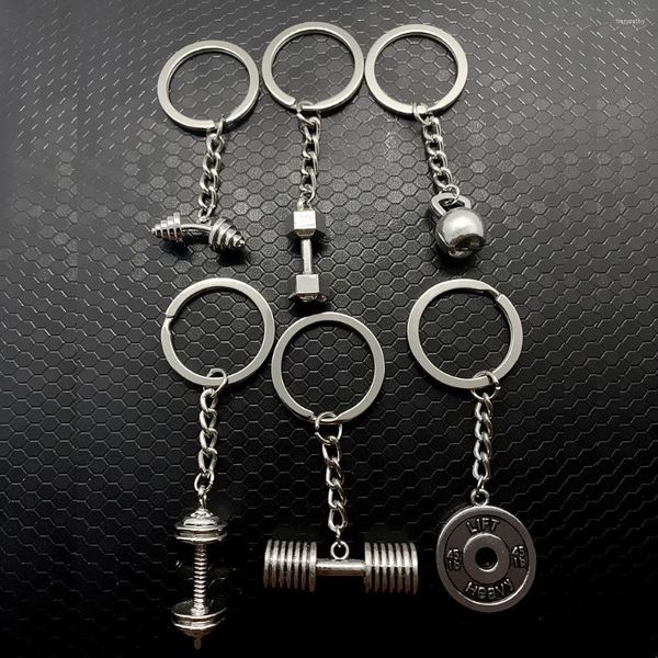Porte-clés exquis petite taille Gym Fitness haltères haltères Kettlebell pendentif en métal porte-clés musculation hommes femmes bijoux bricolage porte-clés