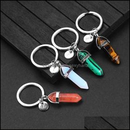 Keychains Fashion 26 Letter Key Rings Natural Stone Pendant Keychain Rose Quartz Stones Crystal Lover Chains accessoires Sieraden Gift DHZ2R