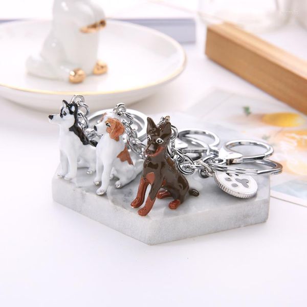 Porte-clés Mode 3D Pet Chien Porte-clés Mignon Porte-clés Border Collie Sheltie Husky Métal Voiture Bijoux Femme Sac Charme Cadeau