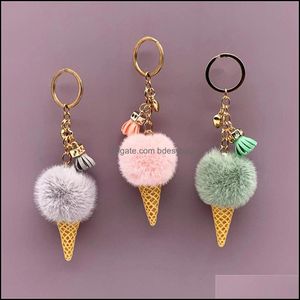 Keychains Mode Accessoires 1 PC Mini Ice Cream Pendant Keychain Leuke Cartoon Pluche Tassen Hang Cone Chain Ring Creative Gift Key Drop D