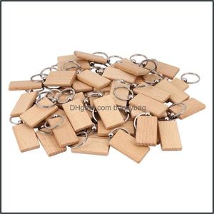 Keychains mode -accessoires 50 lege houten sleutelhanger rectangar sleutel -ID kunnen worden gegraveerd DIY Drop Delivery 2021 DHFWN