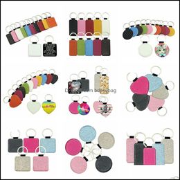 Porte-clés Accessoires de mode 8Styles Sublimation Blanks Paillettes Bling Porte-clés Blank Single Side Hemming Poignée Boucle Chaîne Dhtaf