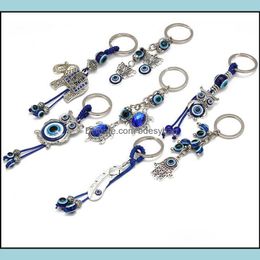 Porte-clés Accessoires de mode Animal Papillon Tortue Éléphant Evil Eyes Porte-clés Verre Porte-clés Blue Eye Pendentif Ornement Drop Delivery 20