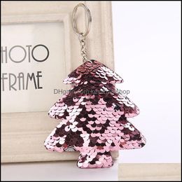 Keychains mode -accessoires schattige kerstboom sleutelhanger glitter pompom pailletten sleutelring geschenken voor vrouwen llaveros mujer charmes autobag cha