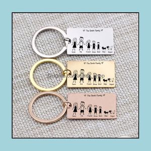 Keychains Fashion Accessoires Familie Love Keychain Naam Aangepaste gepersonaliseerde huisdieren gegraveerd voor ouders Kinderen Present Keyring Bag Charm