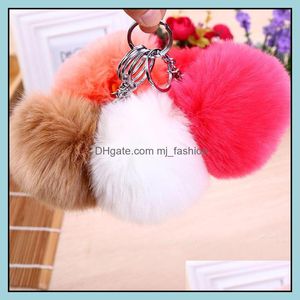 Porte-clés Accessoires De Mode Faux Boule De Fourrure De Lapin 8Cm Porte-clés En Peluche Sier Métal Porte-clés Sac Pendentif De Voiture Tiuf8