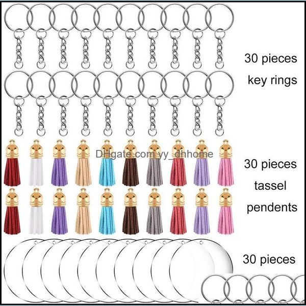 Llaveros Accesorios de moda Llaveros 200 piezas Kit de fabricación de llaveros acrílicos en blanco con colgante de borla para manualidades de bricolaje Discos circulares transparentes Dhuya