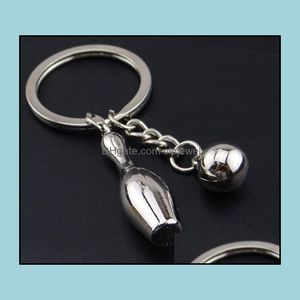 Keychains Fashion Accessoires Mini Bowling Key Ring Hoge kwaliteit Souvenir Metal Keychain Creative Charm Ball Keyring Keyfobs Car Penda DHQNS