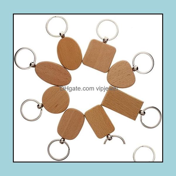 Porte-clés Accessoires De Mode Style Simple Porte-clés De Voiture En Bois Rond Carré Coeur Rec Forme Clé Pendentif Bricolage Porte-clés En Bois Dhxhi