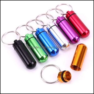 Keychains mode -accessoires waterdichte sleutelhanger aluminium pil doos kas fles cache houder container sleutelhangerse geneeskunde pakket gezondheidszorg