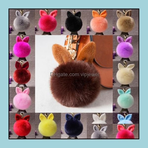 Porte-clés Accessoires de mode Femmes Fuzzy Bunny Ear Porte-clés Faux Lapin Fourrure Keyfobs Hoder Charms Sac Keyring Fluffy Pompom Ke Dhtpa