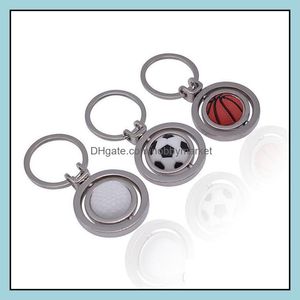 Porte-clés Fashion Aessories Basketball Football Golf Key Chain Mens Mini Simation Rotating Ball Ring Passionnés de sport Le cadeau Drop Delive