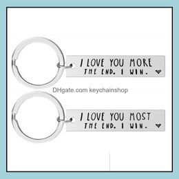 Keychains Fashion Aessories Ik hou meer van je de eind Creative Keyrings winnen koppels Keychain Roestvrij staal Key Holders Party Favor Drop