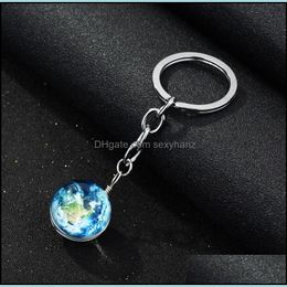 Keychains Fashion Aessories Luminous Glow in the Dark Keychain Galaxy Universe Glass Ball Cabochon Car Bag Key Rings Creative Keyrings GWE11