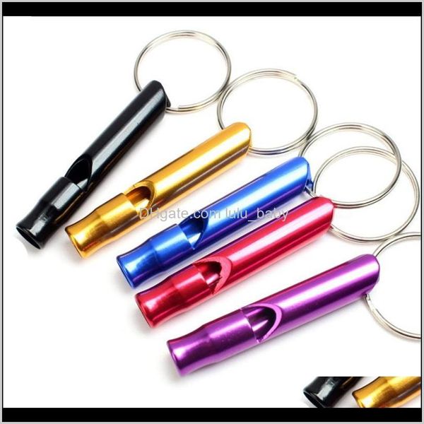 Porte-clés Mode Aessoriesmix Couleurs Mini Alliage d'aluminium Sifflet Porte-clés pour la sécurité de survie d'urgence en plein air Porte-clés Sport Camping Hunti