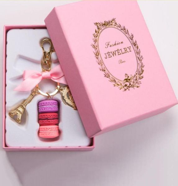Keychains Fashion Alloy Eiffel Tower Macaron Cake Keychain Temperament Dames Bag Decoration Charm Car With Gift Box3715114