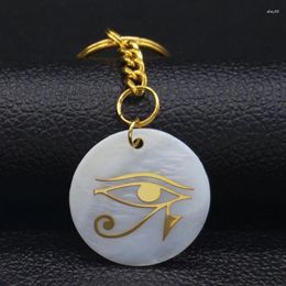 Porte-clés Mode antique dieu Horus Eye en acier inoxydable coquille porte-clés pour les femmes couleur or porte-clés bijoux Llavero Mujer K77679S07