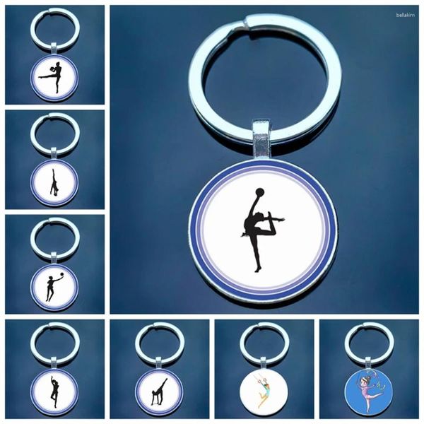 Porte-clés Mode Artistique Gymnastique Logo Porte-clés Gymnaste Verre Porte-clés Pendentif Cadeau Commémoratif Peut être DIY Personnalisé