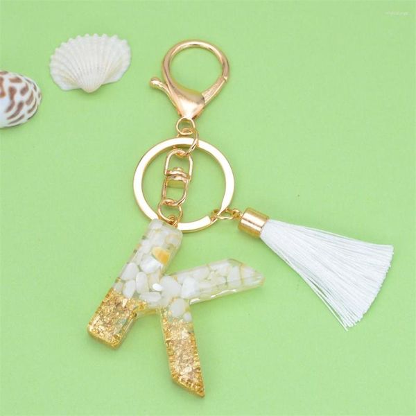 Porte-clés mode Bling dégradé feuille d'or A à Z lettre porte-clés blanc gland Initial Alphabet Couple sac à dos ornements
