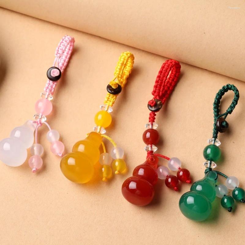 Keychains Fashion Car Key Chains Bag Pendant Accessories For Men Women Natural Jade Gourd Keychain Chinese Carved Chalcedon Keyrings