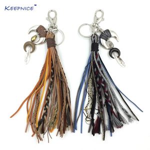 Keychains Fashion Car Key Chains Lanyards Keys Ring Finders Feather Leather Tassel Hangtas Rings ketting