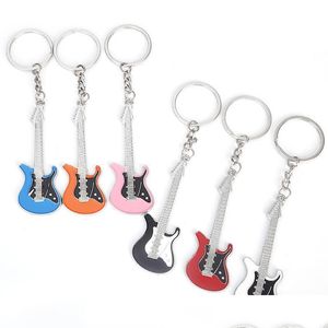 Keychains Fashion Classic Guitar Keychain Car Key Chain Ring Musical Instruments Pendant Accessoires For Man Women Gift Groothandel Dro DHV6K