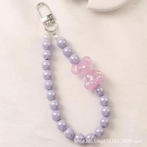 Keychains Fashion Colorful Pearl Keychain Resin Bear Sweet and Cute Pendant Women's Kit Earphone Case Bag Decoration