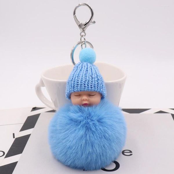 Porte-clés mode coloré dormir bébé poupée pièce suspendue boule de cheveux pendentif mignon moelleux pompon chaîne coton laine support sac jouet