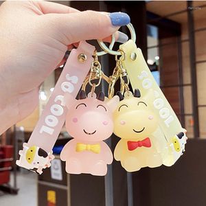 Llaveros Moda Llavero creativo para hombres Mujeres Cordón Coche Colgante Mochila PVC Pegamento suave Linda vaca sonriente Llaveros Llaveros Fier22