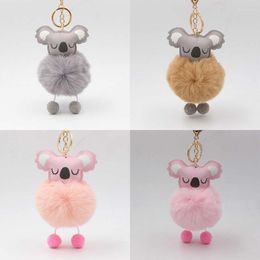 Keychains Fashion Cute Fur Ball Koala Keychain Handtas Purse Panfy Key Ring Bag Auto Holder Pom Chain Sieraden Geschenkaccessoires
