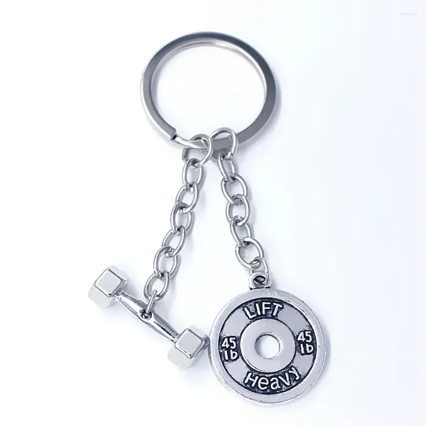 Porte-clés Design de mode Gym 3D Métal Heavy Barbell Haltères Kettlebell Pendentif DIY Porte-clés Ajustement pour Fitness Cadeau Souvenir Porte-clés