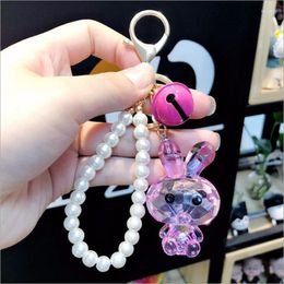 Keychains Fashion DIY Handmade Keychain 3D Dierlijke metariële acryl sleutelring Elegante tas Handtas Llavero Crystal Pearl