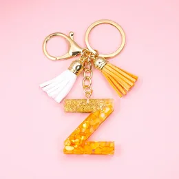 Keychains Fashion English Letter Pendant Orange Resin A-Z Initiales Tassels Cortes à main