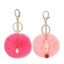 Porte-clés mode fausse fourrure boule Pom porte-clés pour femmes sac accessoires perle artificielle ronde en peluche pendentif avec porte-clés
