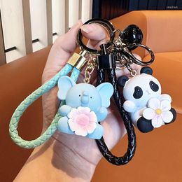 Porte-clés mode fleur animal poupée porte-clés créatif panda éléphant résine porte-clés en cuir lanière porte-clés pour femmes enfants cadeau