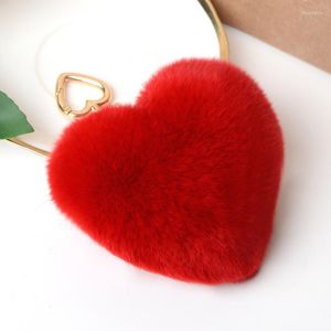 Keychains Fashion Fluffy Rex Fur Ball Pom Keychain Heart Keyring paar Key Chains Porte Clef de Fourrure Bag Charm Pendant